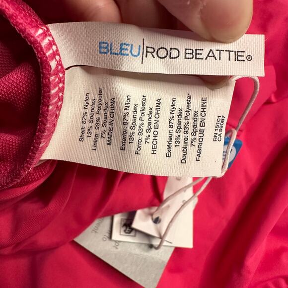 NWT Sz 14 Bleu Rod Beattie Pink One Piece Swimsuit Lace-Up Over Shoulder Resort - Picture 5 of 10